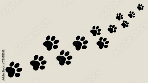 Black paw prints trail on a light beige background
