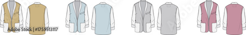 Variety of Fashion Styles Illustrations of Shirts, Vests, and Jackets in Various Colors and Designs for Clothing Concepts