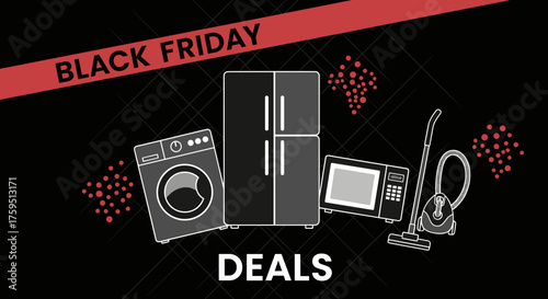 Black Friday DEALS on home appliances shopping event vector illustration