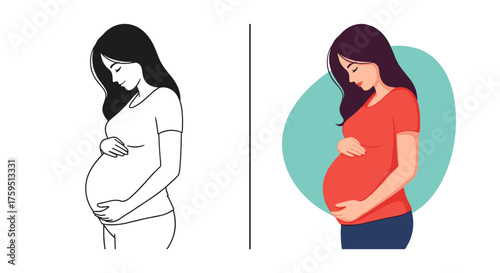 A pregnant woman cradles her belly with tenderness and anticipation.