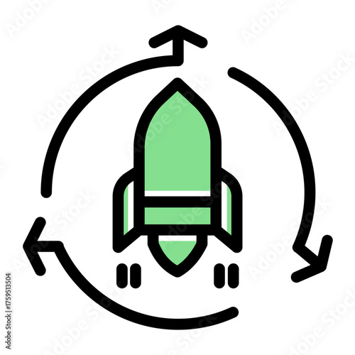 Startup Launch Growth Rocket icon from the Customer Development icon collection (Solid Color Lineal Style)