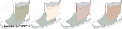 Set of illustrated casual high-top sneakers in various muted earthy tones, a fashion footwear collection concept