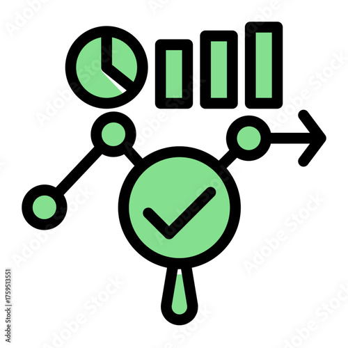 Research Verified Analysis Statistics icon from the Customer Development icon collection (Solid Color Lineal Style)