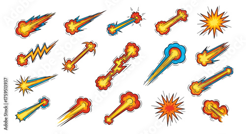 Cartoonish dynamic visual effects of speed with vibrant colors and comicstyle design on a white background