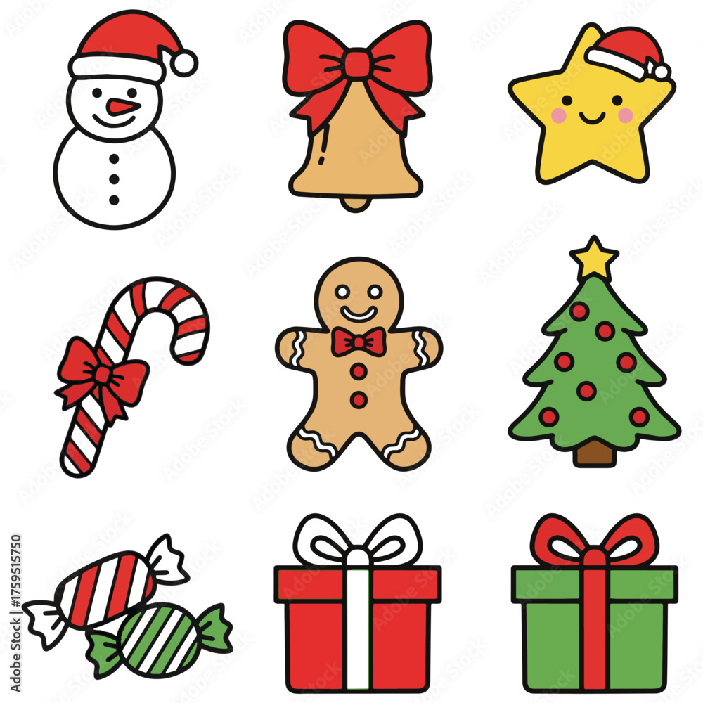 Fototapeta premium Cute Christmas Character Vector Icons & Holiday Graphics