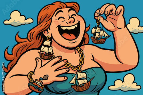 Laughing giantess ship funny oversized jewelry made her vector ships playful from