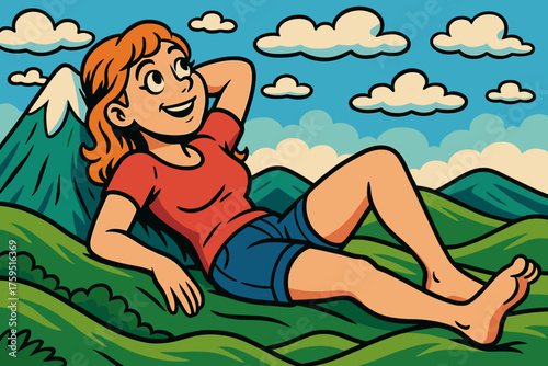 Rolling relaxing using vector across giantess sky gazing reclining hills pillows icon
