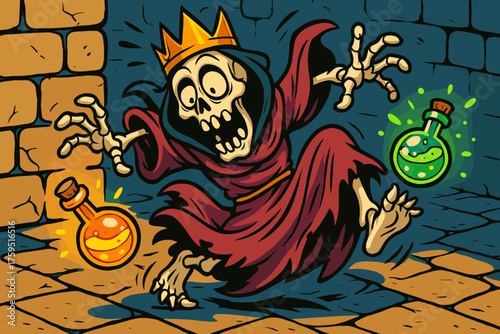 Hands tripping clumsy robes icon vector glowing bony lich over mishap his