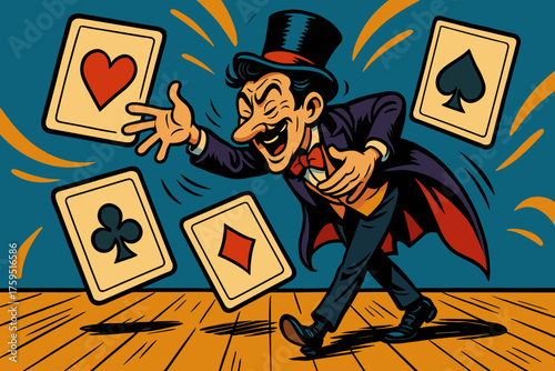 Vector while playing bowing magician levitating icon cards s comic oversized