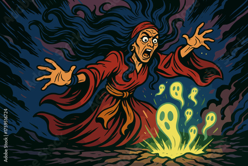 Summoning icon ground floating style vector spirits robes from comic oracle