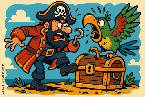 Captain comical vector icon balancing parrot squawking pirate treasure oversized s arguing