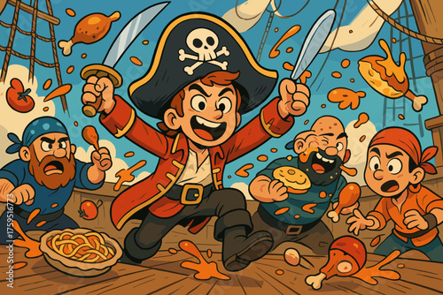 Food pirate leading oversized fight captain hat vector brawl icon ship chaotic