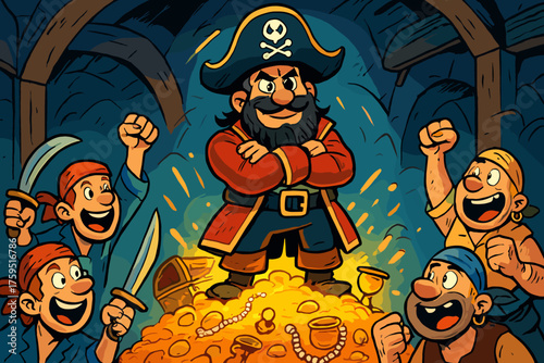 Glowing proudly arms icon crew treasure triumphant vector cheering pirate victory atop