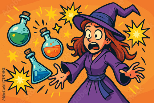 Young magic comically sparkles vector air icon chaos potion magical sorceress pop