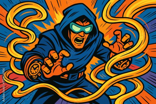 Clockwork futuristic bending around timekeeper time simple vector gauntlets icon glowing visor