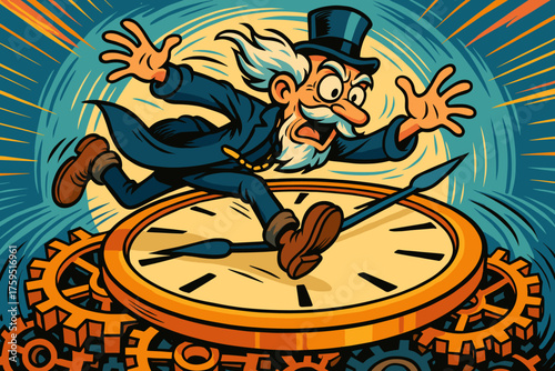 Time spin sprinting icon face beneath comic through vector as arms timekeeper