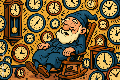 Loudly clocks sleepy chair asleep timekeeper elderly s icon vector while tick