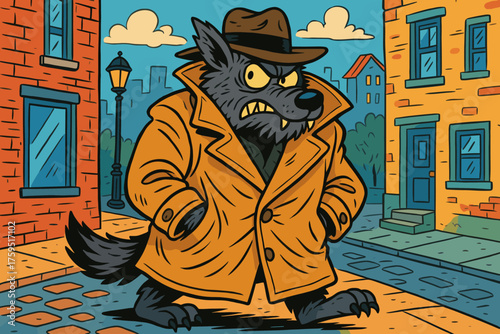 Adventure icon looking incognito vector suspicious werewolf hat himself comic coat oversized