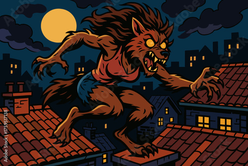 Wild female leaping agile glowing agility icon werewolf hair leap vector rooftops