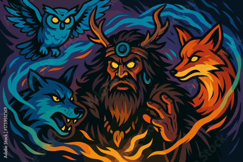 Eyes vector fox glowing beastmaster surrounded mystical spirit icon simple around