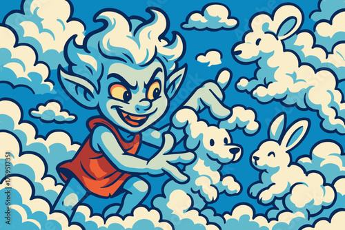 Sprite icon vector different its hands play cloudsprite fluffy mischievous cloud forming