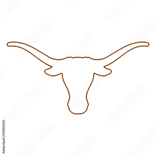 Texas long horn cow head illustration in burnt orange color and black