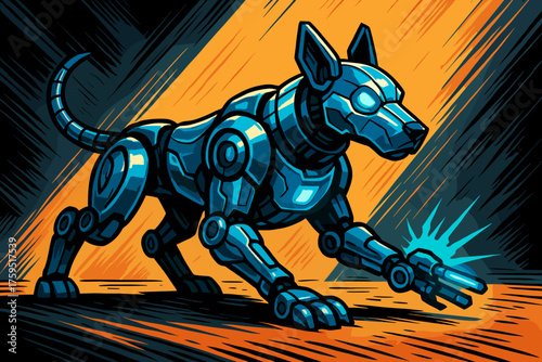 Spotlight glowing cyberdog paws sleek simple icon vector gadgets robotic dog sidekick