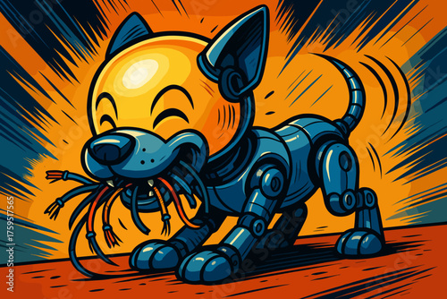 Wires tail antics oversized wagging cyberdog vector icon glowing playful head comical