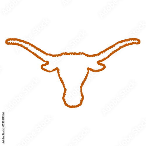 Texas long horn cow head illustration in burnt orange color