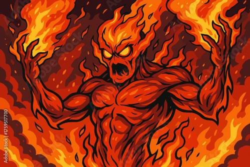 Like icon vector unleashed summon lava eyes flames elemental humanoid raising molten