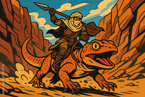 Through canyon vector icon lizard charge nomad they riding warrior armored