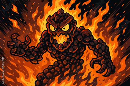 Blazing icon embers sparks creature vector elemental molten illustration burning core fiery