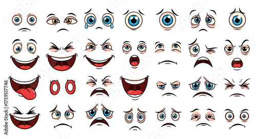 Various cartoon face expressions with different emotions