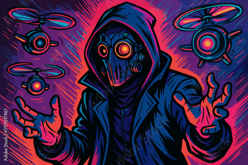 Gadgeteer light icon vector comic floating control mask controlling mysterious neon