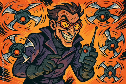Detonator sinister unleashed surrounded icon villainous villain gadgeteer vector whirring holding smirk