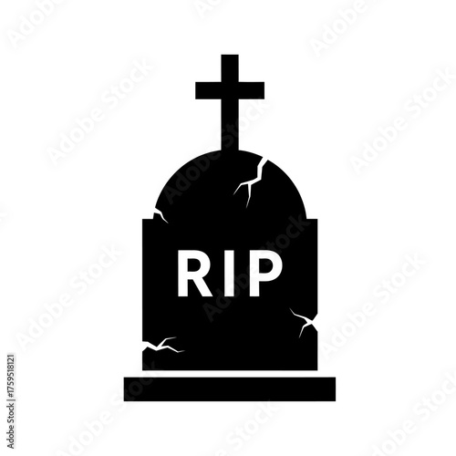 Solemn rip tombstone with cross isolated symbolizing death remembrance and eternal rest for memorial day or halloween isolated on white background