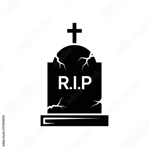 Grim reaper tombstone with rip inscription and cross symbol evoking halloween and death concepts isolated on white background