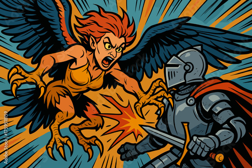Harpy wide slashing claws vector battle icon dramatic spread wings scene action