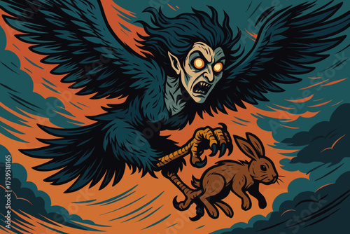 Talons eerie harpy clutching flight glowing wind her vector prey icon
