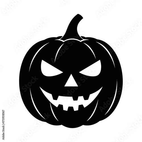 Spooky black silhouette jack-o-lantern face with glowing eyes and scary grin perfect for halloween decorations and festive designs isolated on white background