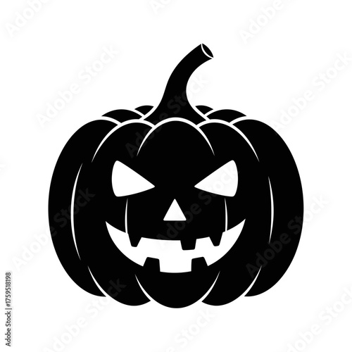 Spooky halloween jack o lantern silhouette icon festive autumn holiday celebration scary face glowing eyes for decorations and design isolated on white background