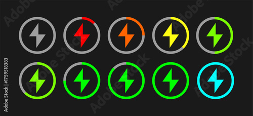 Battery charging progress vector set