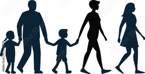 Family silhouette walking together silhouette