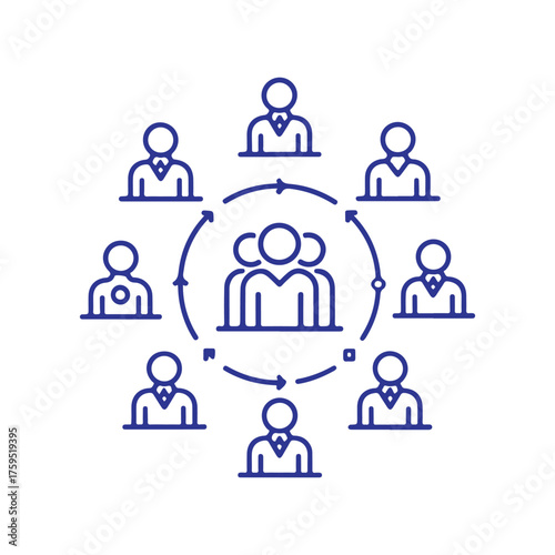 Diverse team collaborating in a circular network for shared goals and synergy.