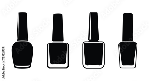 Four black nail polish bottles arranged in a simple graphic row