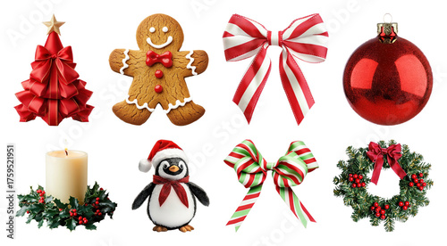 PNG Festive Christmas decorations collection, element set on transparent background
