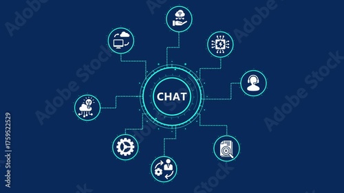  abstract  chat text letter  animation with technology icon on alfa chanel background,abstract chat text technology icon animation on transparent background