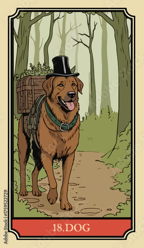 The dog. A comic-style fantasy card from the Lenormand Oracle deck. The classic 5:3 ratio for divination cards.