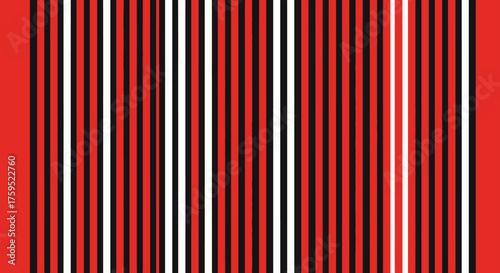 Quadro su tela Red, black and white alternating vertical stripes pattern abstract