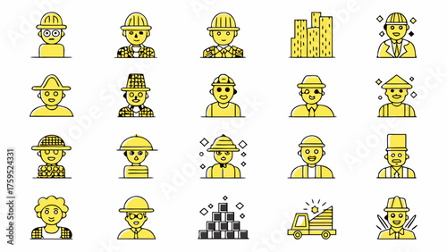 Diverse professions icons convey teamwork and community spirit, symbolizing skilled labor and a vibrant workforce, ideal for industry and human resources
